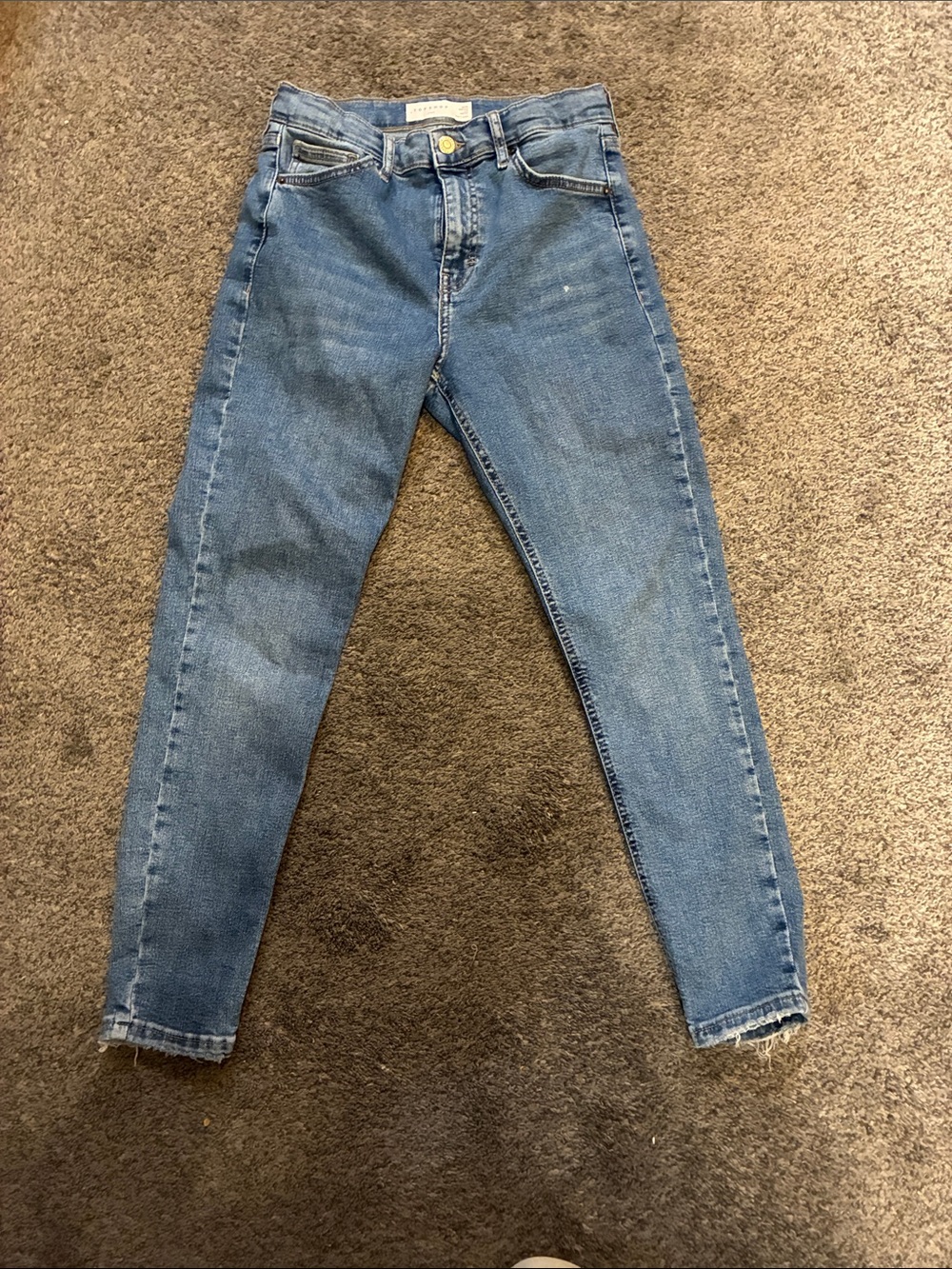 Topshop Light Blue High-Rise Skinny Jeans with Raw Hem